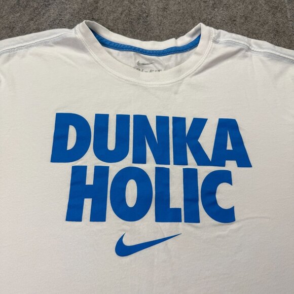 Nike Dunkaholic DRI-FIT T-Shirt Men XL White Blue Tee 717381 Short Sleeve - Picture 1 of 14